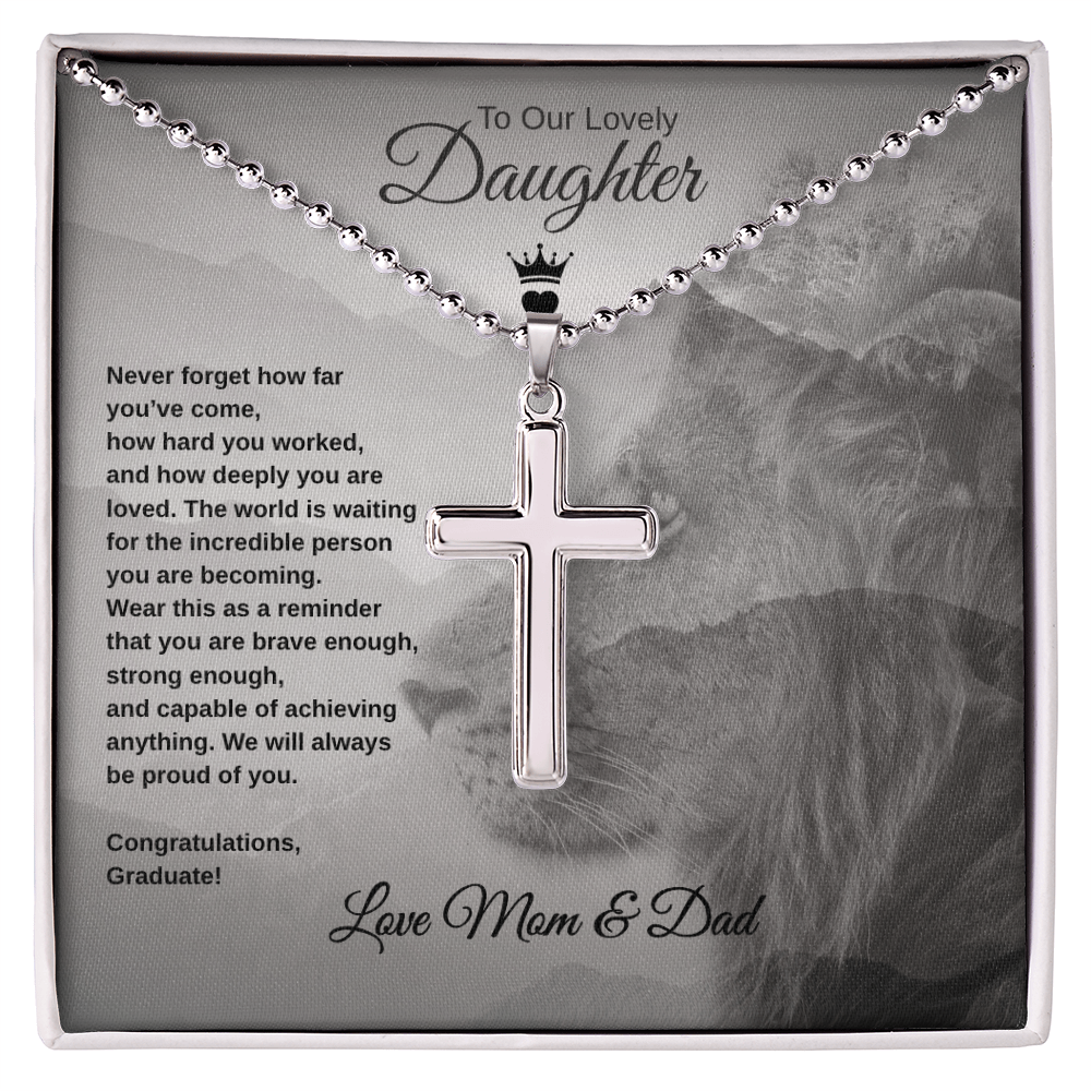 Gift To Our Lovely Daughter From Mom & Dad “Never Forget How far You've Come” Cross Necklace