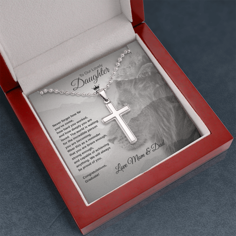 Gift To Our Lovely Daughter From Mom & Dad “Never Forget How far You've Come” Cross Necklace