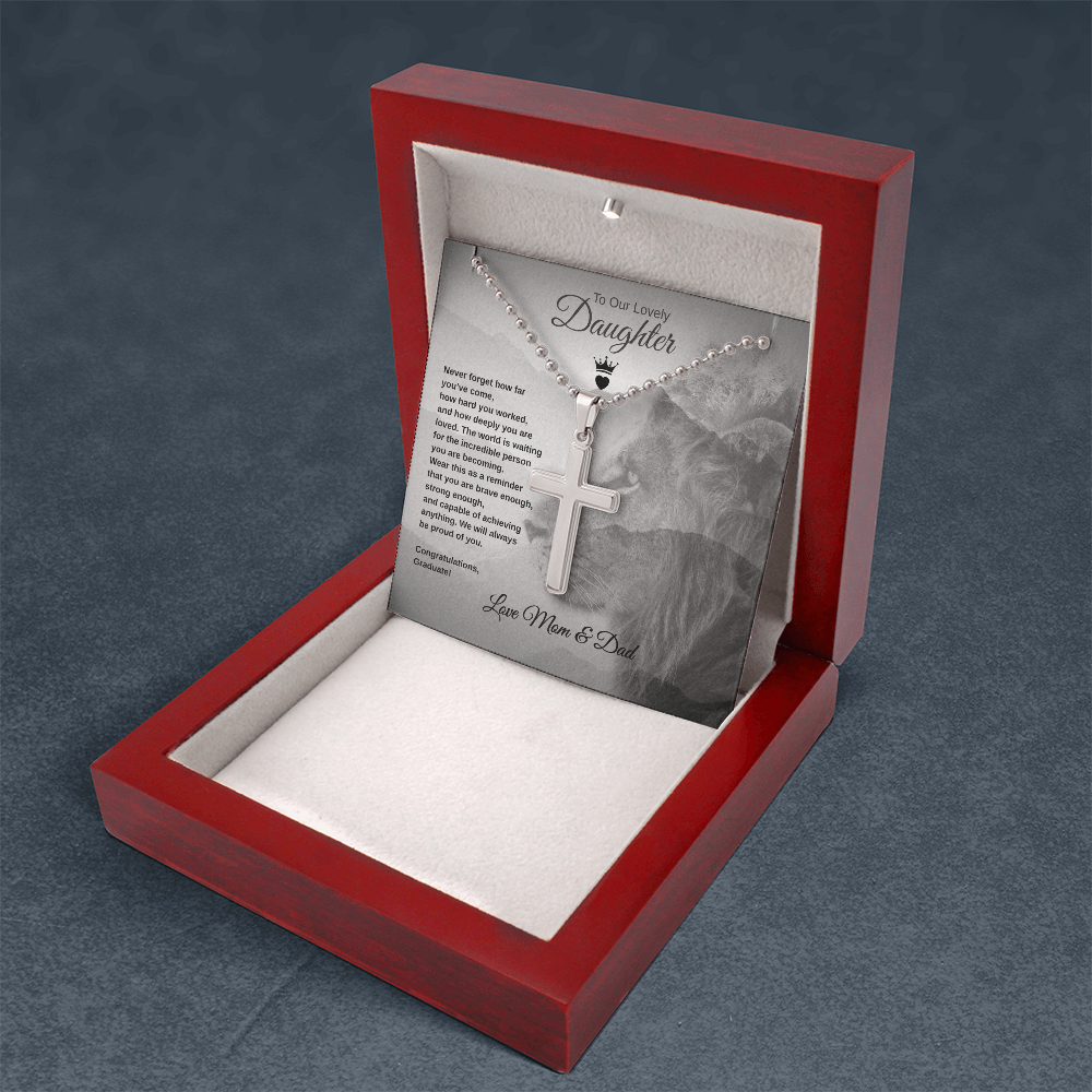 Gift To Our Lovely Daughter From Mom & Dad “Never Forget How far You've Come” Cross Necklace