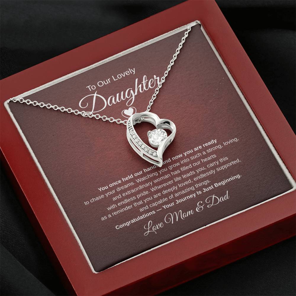 Gift To Our Lovely Daughter From Mom & Dad “Your Journey Is Just Beginning”  Forever Love Necklace