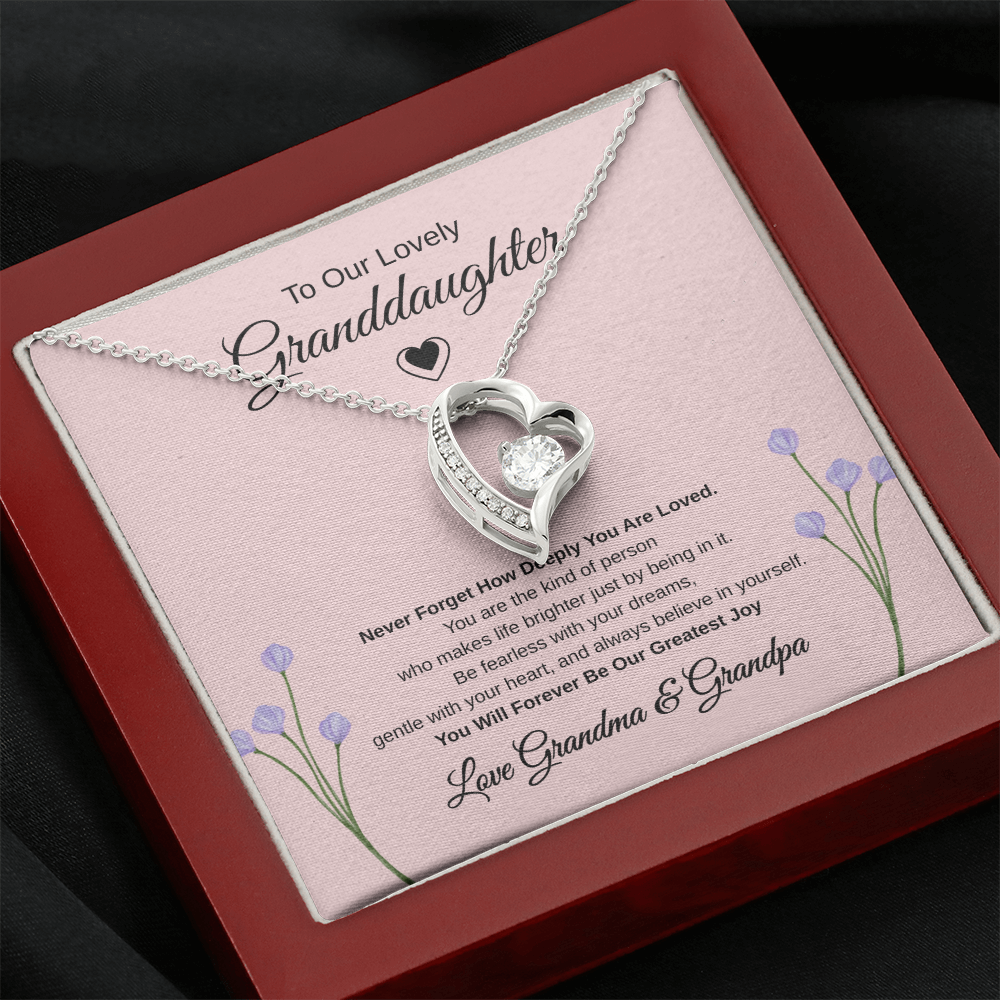 Gift To our Lovely Granddaughter From Grandma & Grandpa “You Will Forever Be Our Greatest Joy” Forever Love Necklace