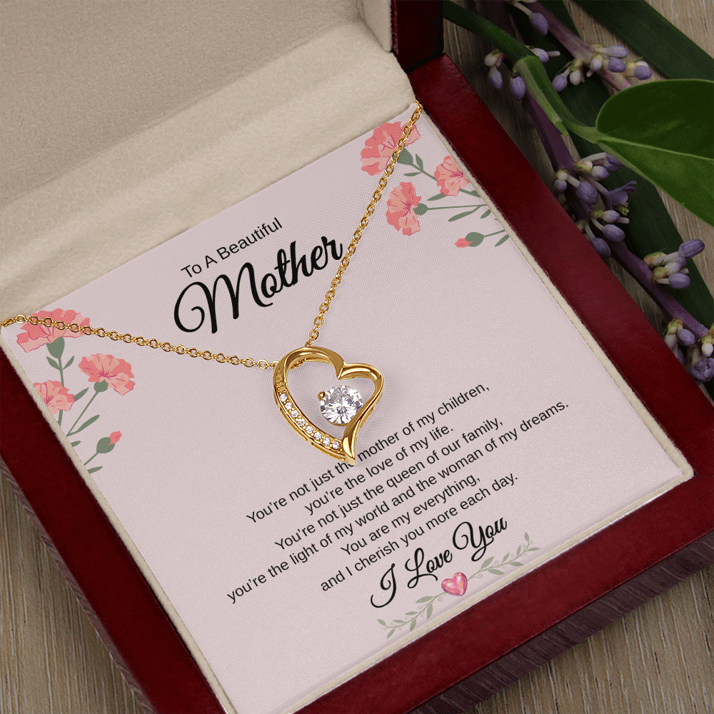 Gift To A Beautiful Mother "The Queen Of Our Family, I Love You Completely" Forever Love Necklace