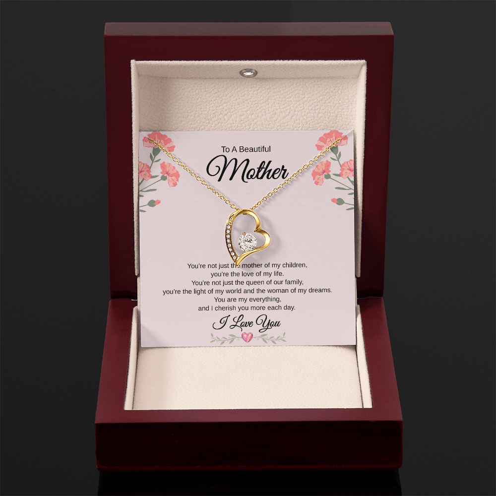 Gift To A Beautiful Mother "The Queen Of Our Family, I Love You Completely" Forever Love Necklace