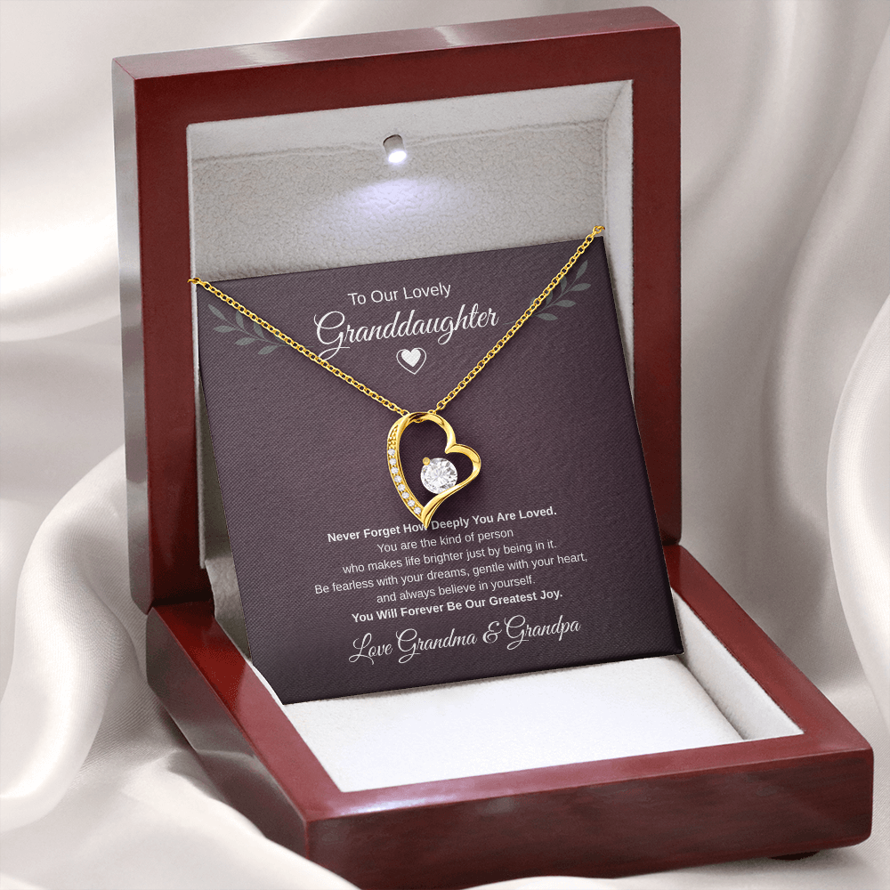 Gift To our Lovely Granddaughter From Grandma & Grandpa “You Will Forever Be Our Greatest Joy” Forever Love Necklace