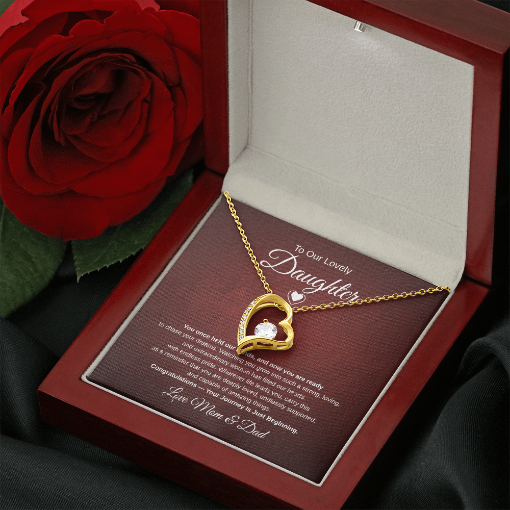 Gift To Our Lovely Daughter From Mom & Dad “Your Journey Is Just Beginning”  Forever Love Necklace