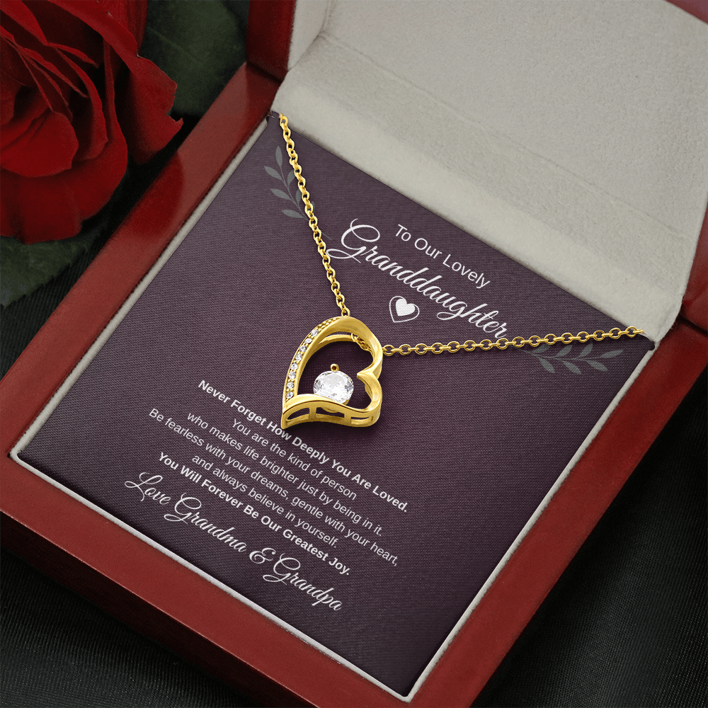 Gift To our Lovely Granddaughter From Grandma & Grandpa “You Will Forever Be Our Greatest Joy” Forever Love Necklace
