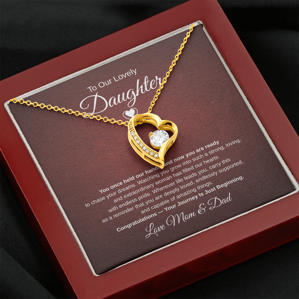 Gift To Our Lovely Daughter From Mom & Dad “Your Journey Is Just Beginning”  Forever Love Necklace