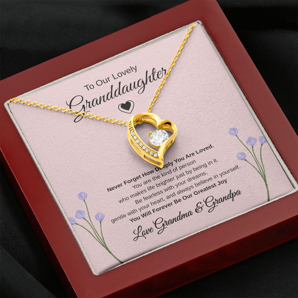 Gift To our Lovely Granddaughter From Grandma & Grandpa “You Will Forever Be Our Greatest Joy” Forever Love Necklace