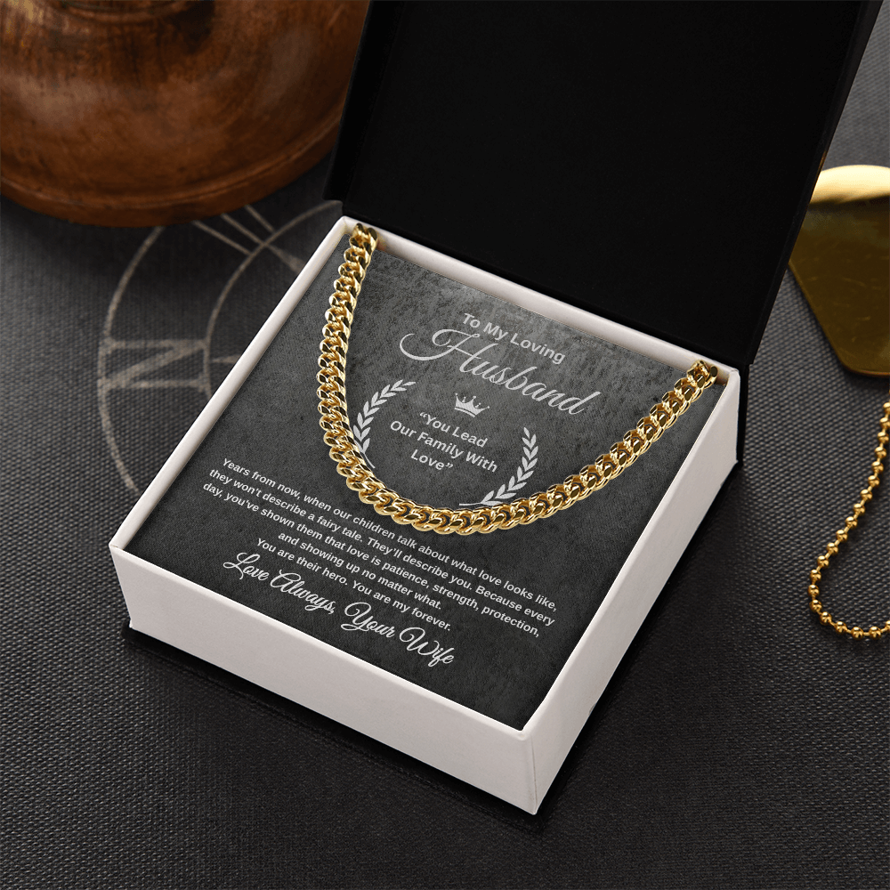 Gift To My Loving Husband From Wife “You Lead Our Family With Love” Link Chain Necklace