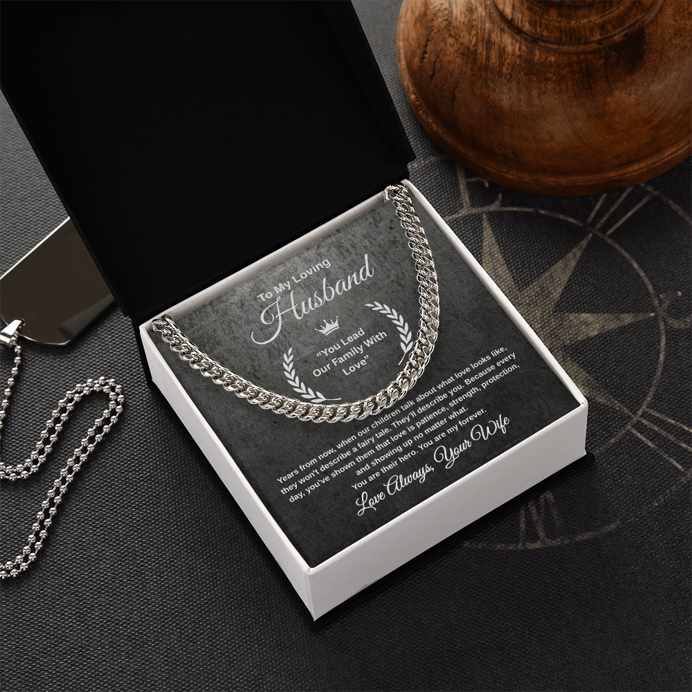 Gift To My Loving Husband From Wife “You Lead Our Family With Love” Link Chain Necklace