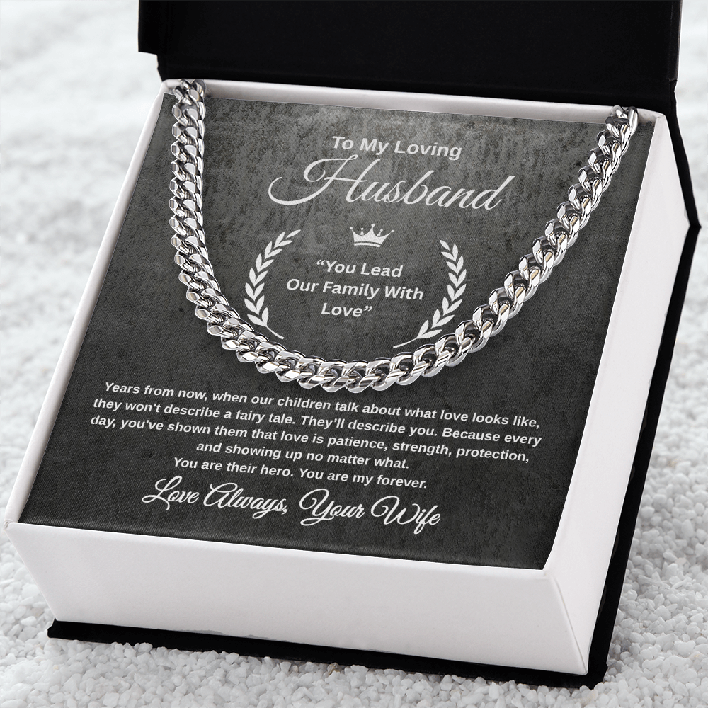 Gift To My Loving Husband From Wife “You Lead Our Family With Love” Link Chain Necklace