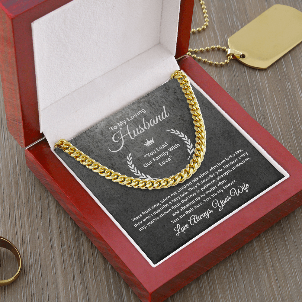 Gift To My Loving Husband From Wife “You Lead Our Family With Love” Link Chain Necklace