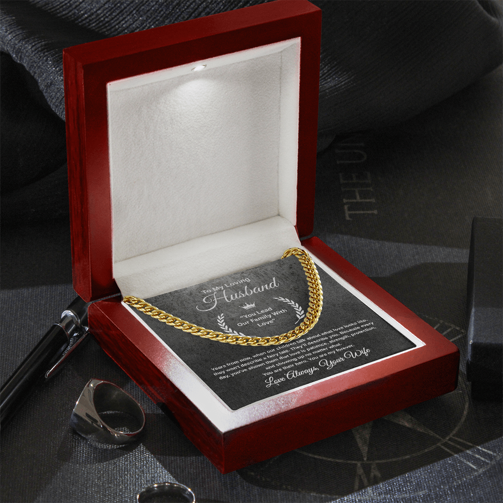 Gift To My Loving Husband From Wife “You Lead Our Family With Love” Link Chain Necklace