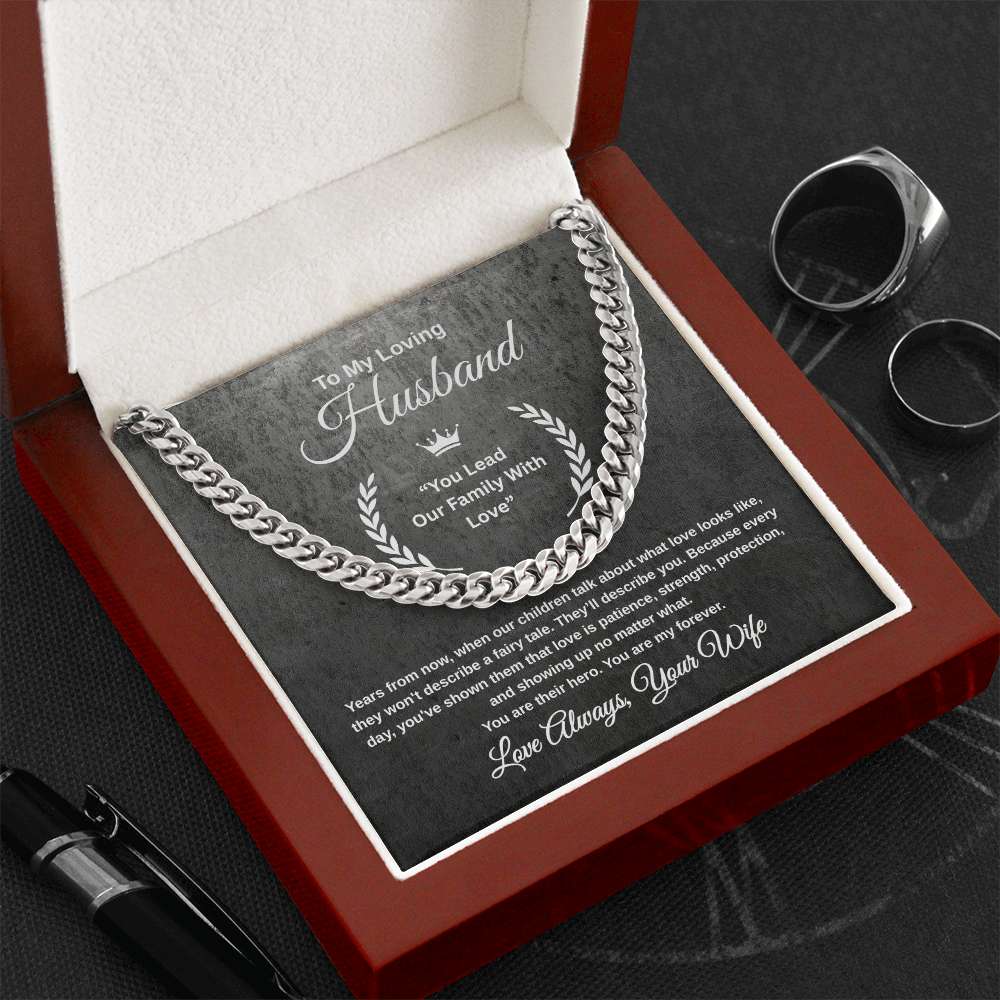 Gift To My Loving Husband From Wife “You Lead Our Family With Love” Link Chain Necklace