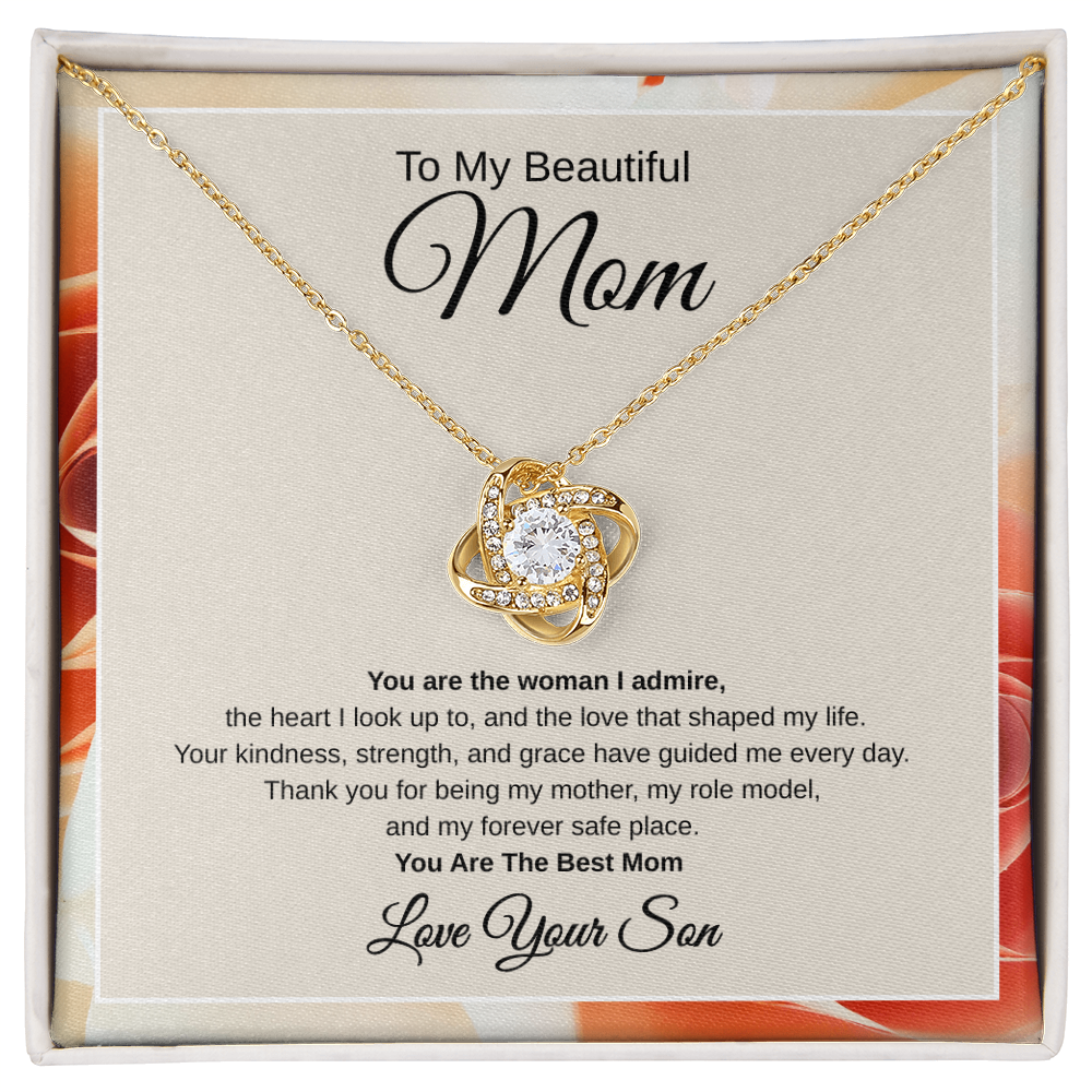 Gift From Son, To My Beautiful Mom "You Are The Woman I Admire" Love Note Necklace