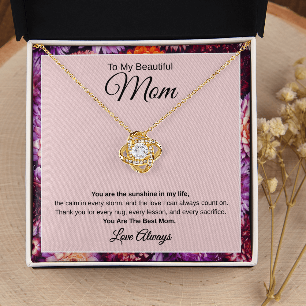 Gift To My Beautiful Mom “You Are The Sunshine In My Life “ Love Knot Necklace