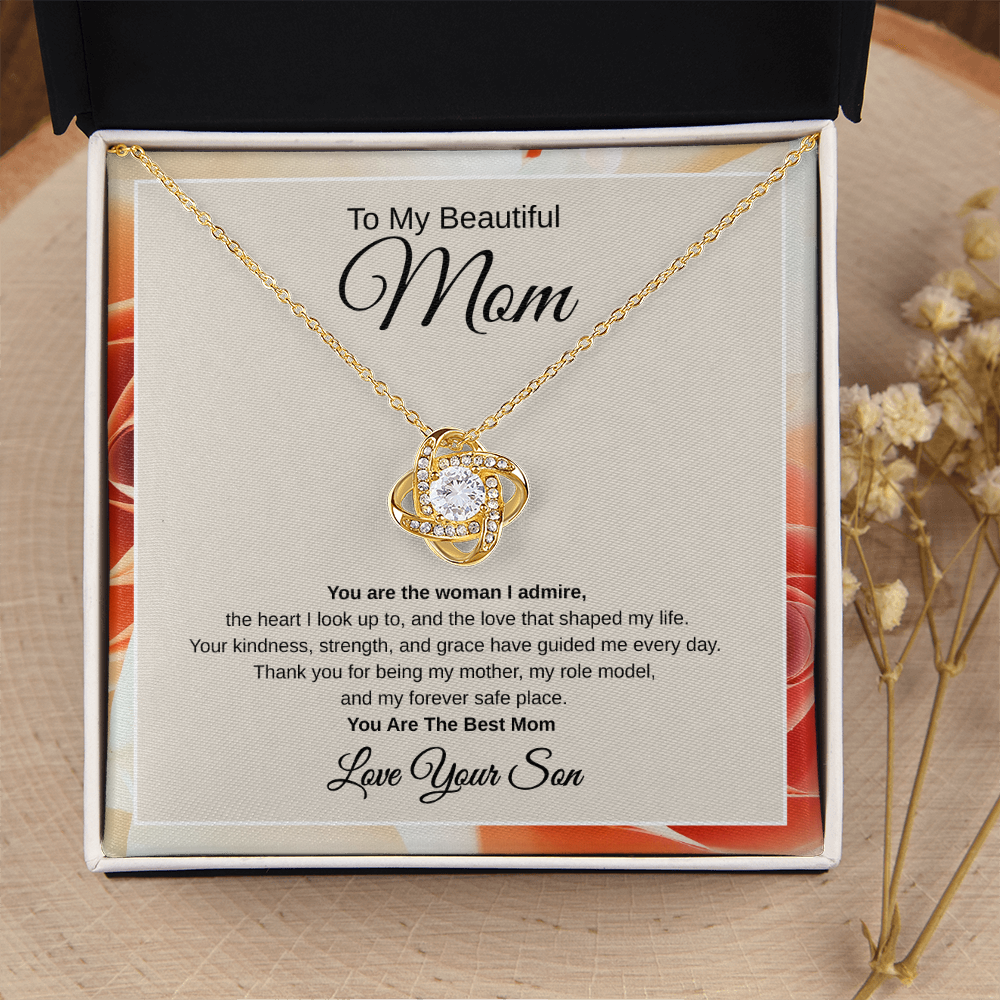 Gift From Son, To My Beautiful Mom "You Are The Woman I Admire" Love Note Necklace