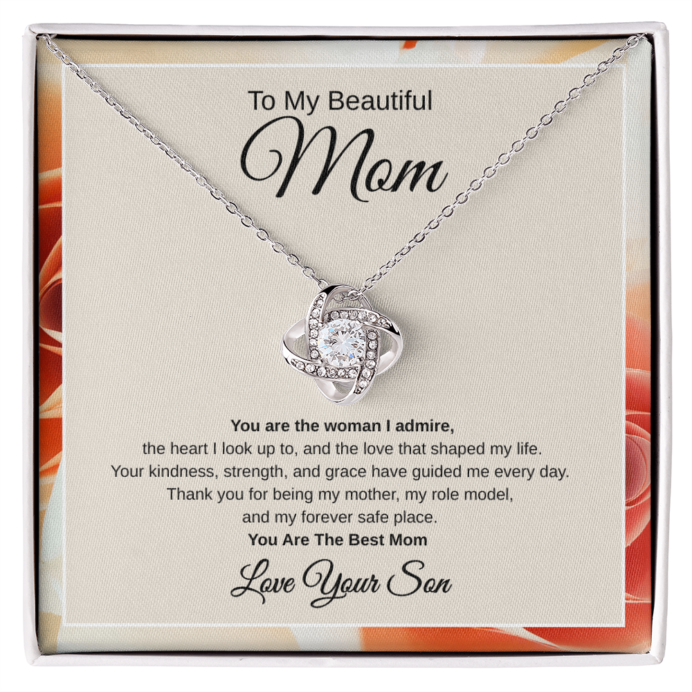 Gift From Son, To My Beautiful Mom "You Are The Woman I Admire" Love Note Necklace