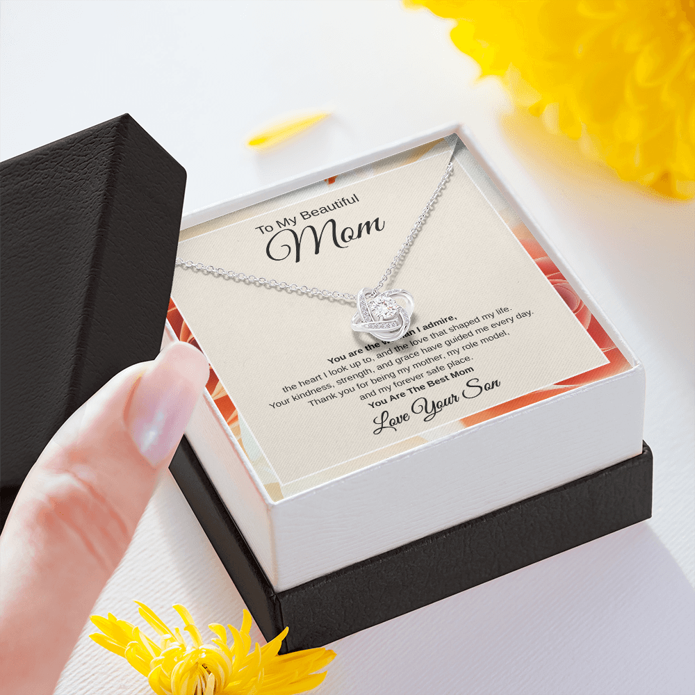 Gift From Son, To My Beautiful Mom "You Are The Woman I Admire" Love Note Necklace