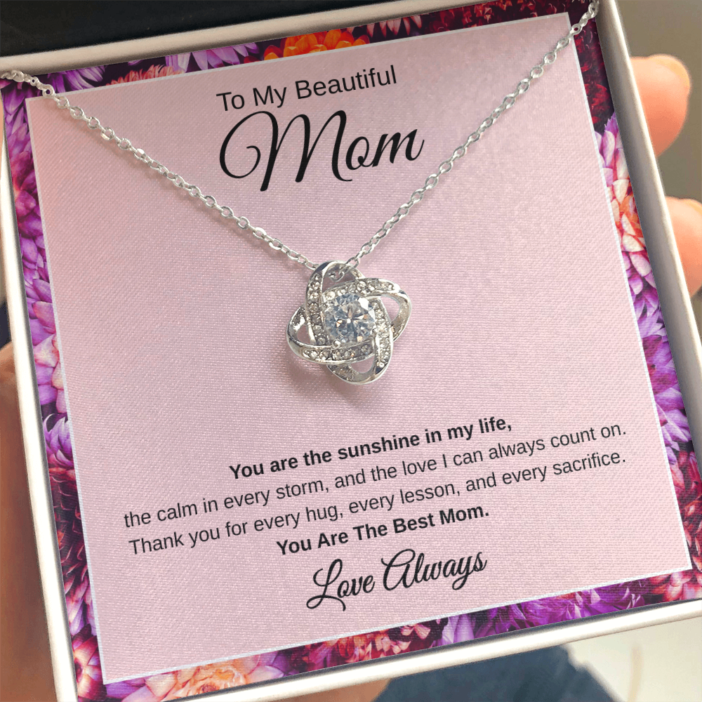 Gift To My Beautiful Mom “You Are The Sunshine In My Life “ Love Knot Necklace