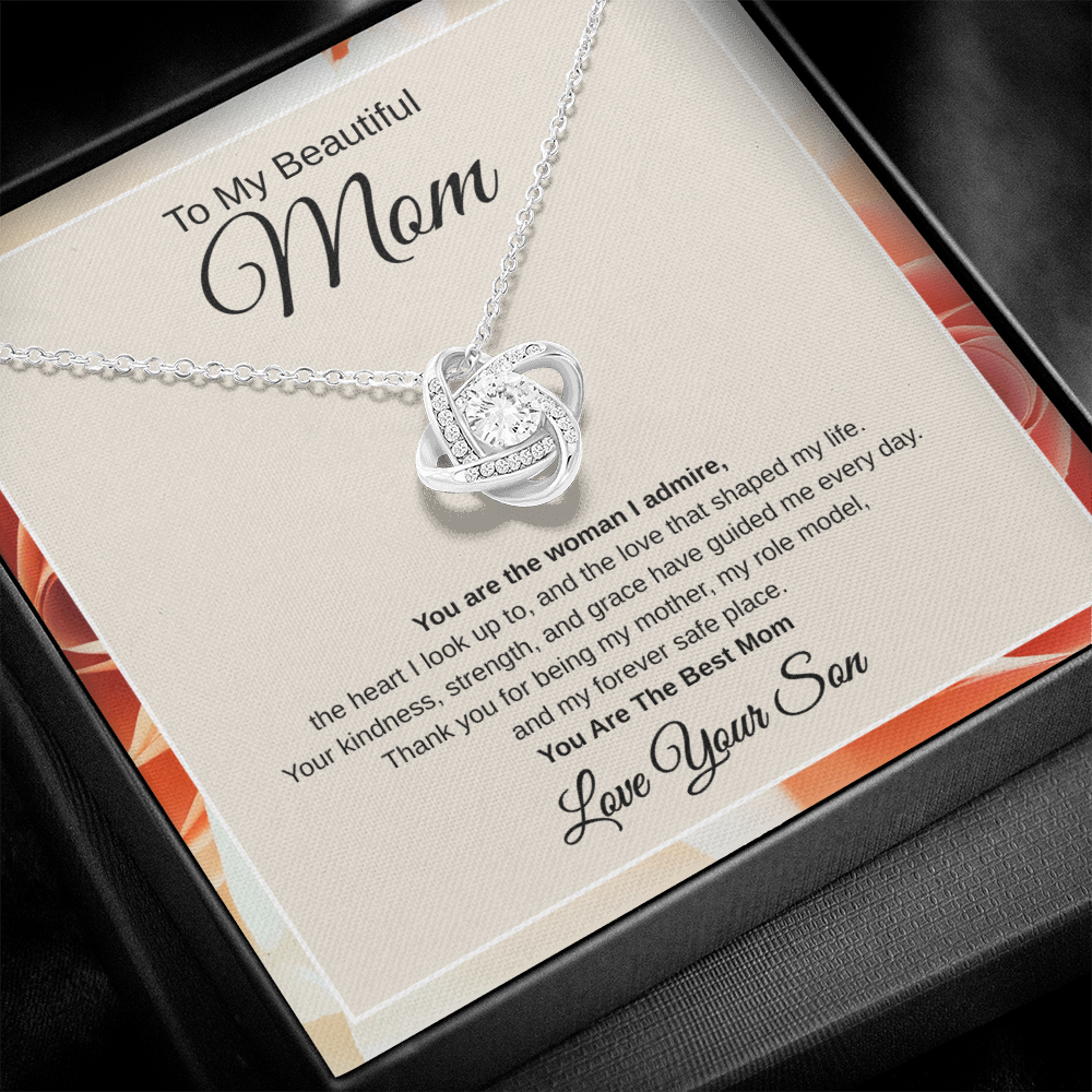 Gift From Son, To My Beautiful Mom "You Are The Woman I Admire" Love Note Necklace