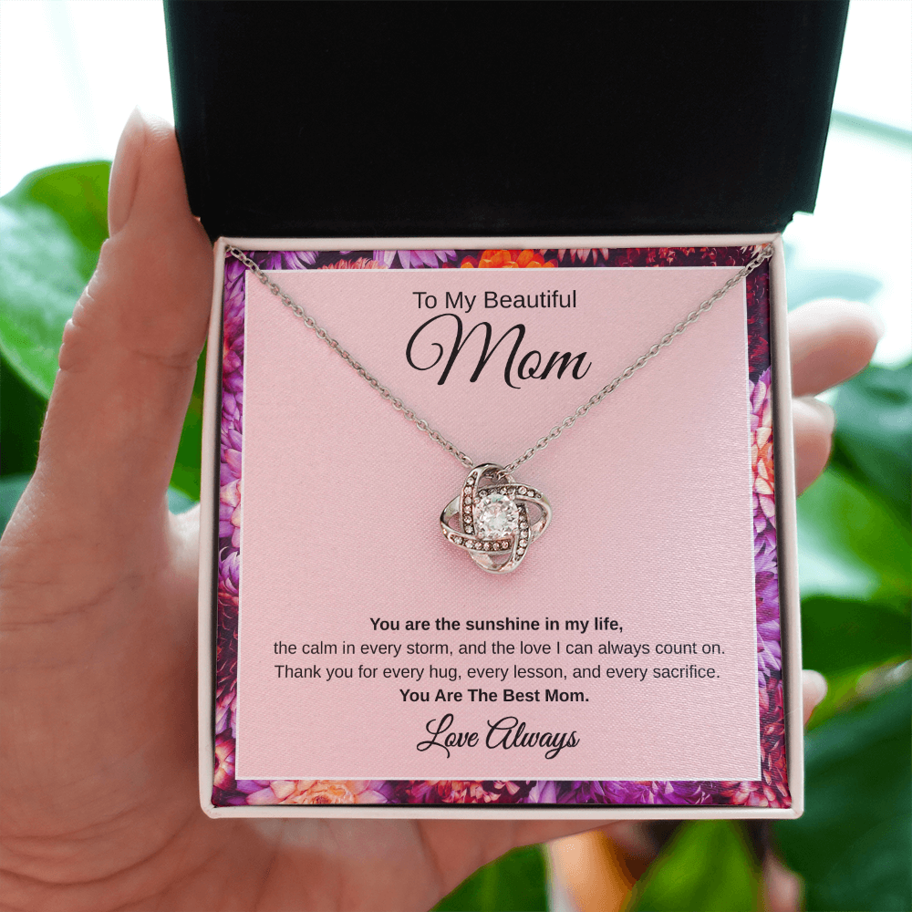 Gift To My Beautiful Mom “You Are The Sunshine In My Life “ Love Knot Necklace