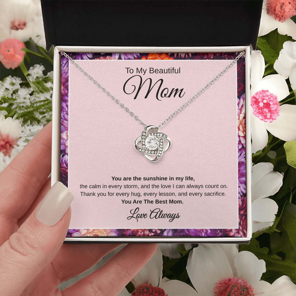 Gift To My Beautiful Mom “You Are The Sunshine In My Life “ Love Knot Necklace