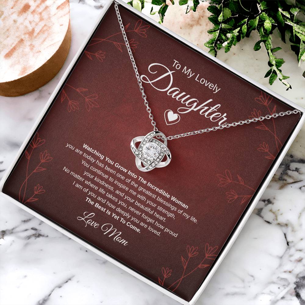 Gift To My Lovely Daughter From Mom “One Of The Greatest Blessings Of My Life” Love Knot Necklace