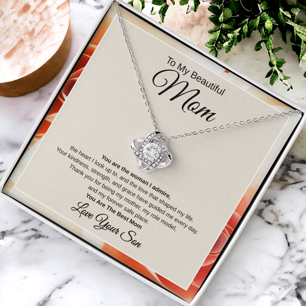 Gift From Son, To My Beautiful Mom "You Are The Woman I Admire" Love Note Necklace