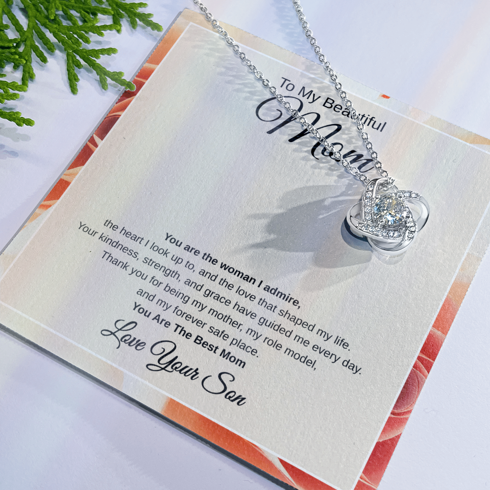 Gift From Son, To My Beautiful Mom "You Are The Woman I Admire" Love Note Necklace