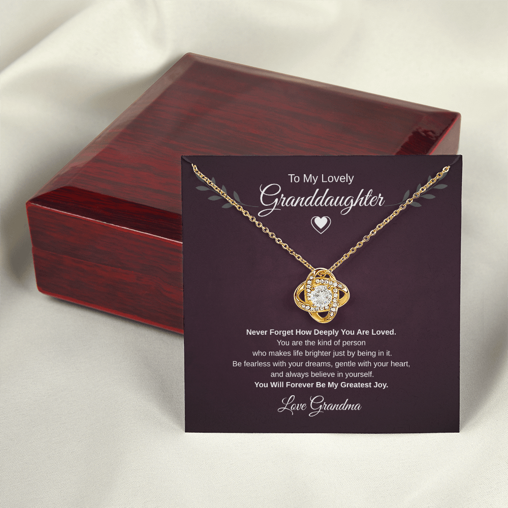 Gift To My Lovely Granddaughter From Grandma “You Will Forever Be My Greatest Joy” Love Knot Necklace