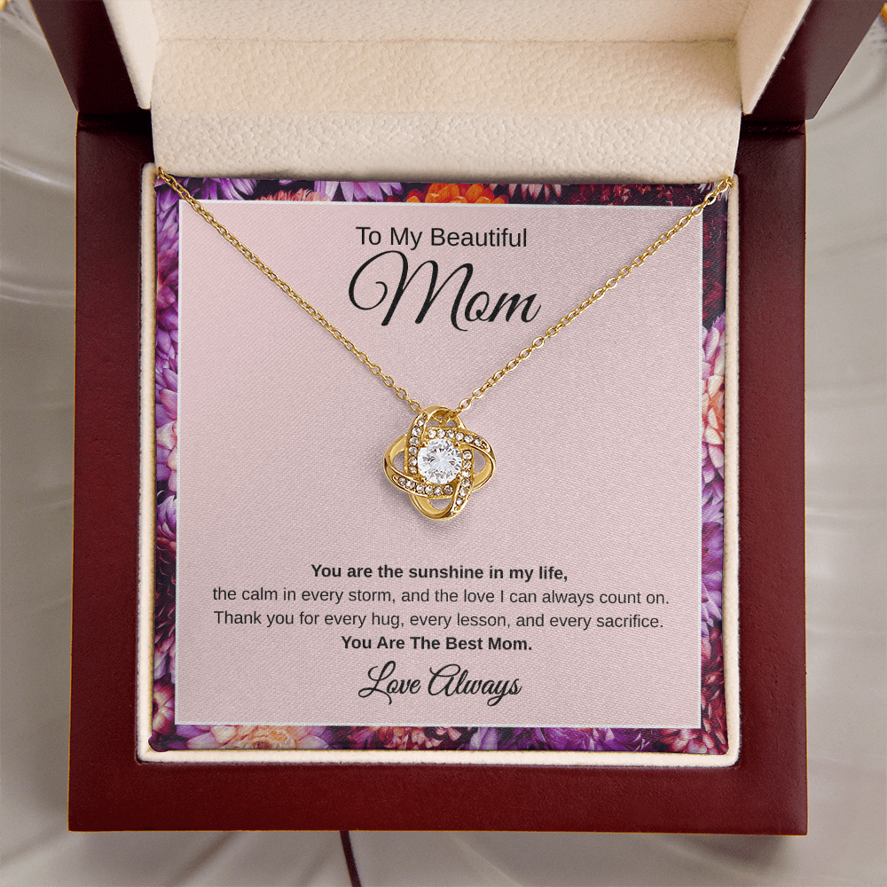 Gift To My Beautiful Mom “You Are The Sunshine In My Life “ Love Knot Necklace