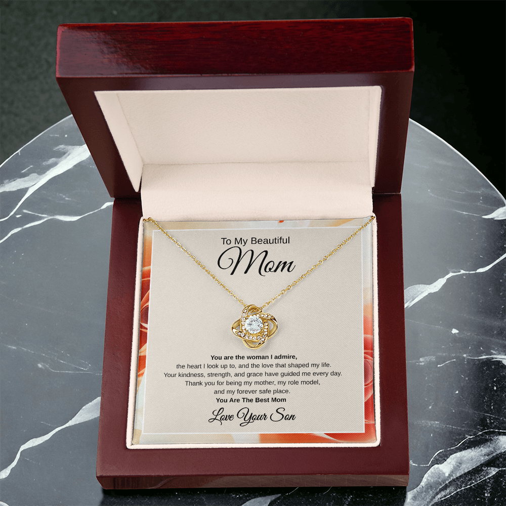 Gift From Son, To My Beautiful Mom "You Are The Woman I Admire" Love Note Necklace