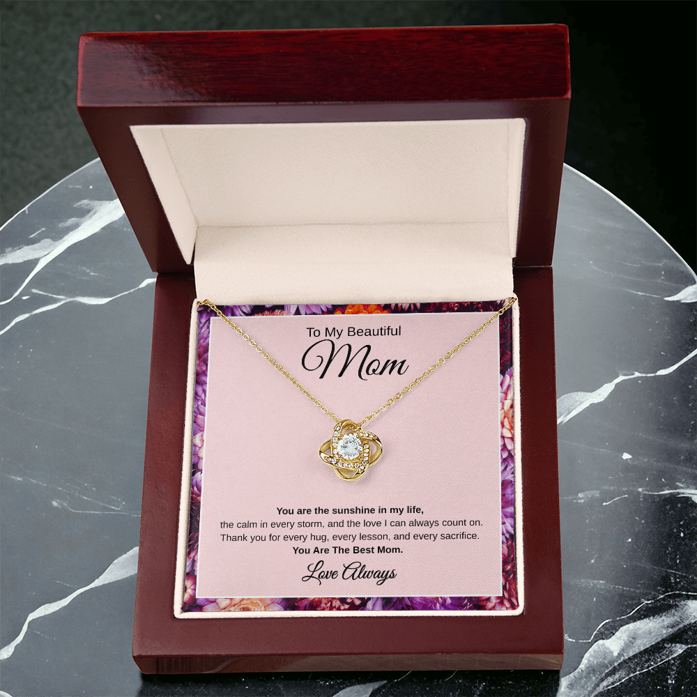 Gift To My Beautiful Mom “You Are The Sunshine In My Life “ Love Knot Necklace