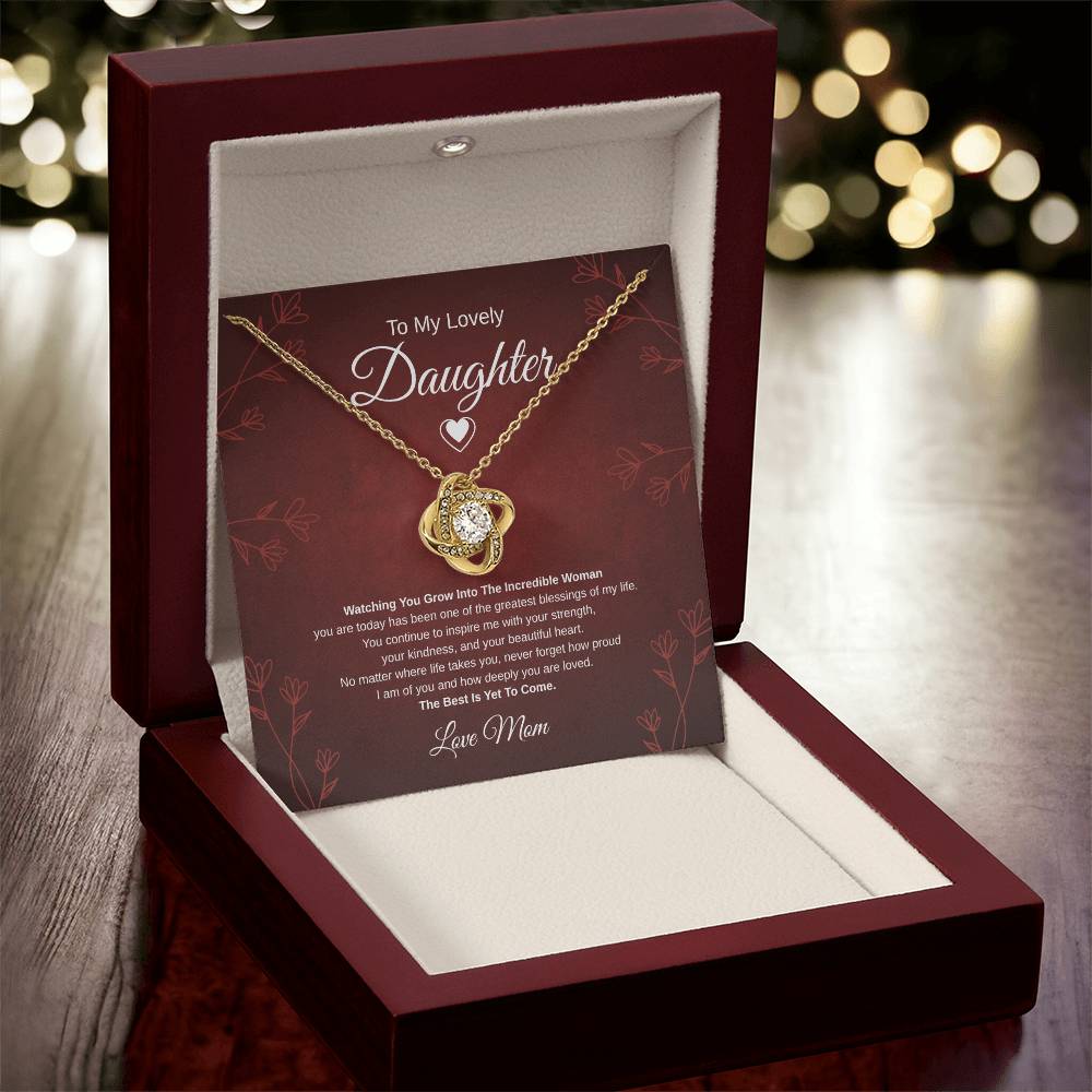 Gift To My Lovely Daughter From Mom “One Of The Greatest Blessings Of My Life” Love Knot Necklace