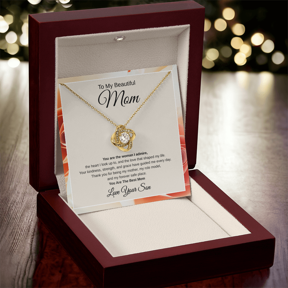 Gift From Son, To My Beautiful Mom "You Are The Woman I Admire" Love Note Necklace