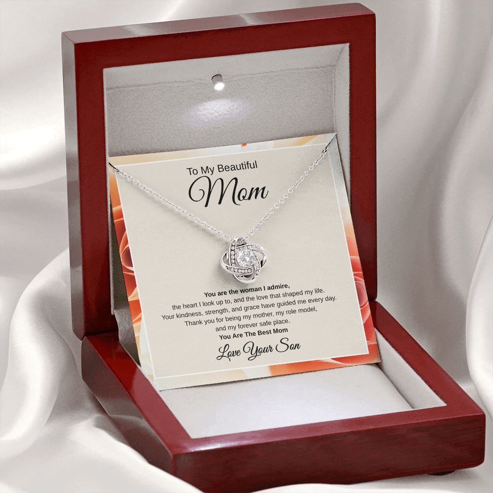 Gift From Son, To My Beautiful Mom "You Are The Woman I Admire" Love Note Necklace