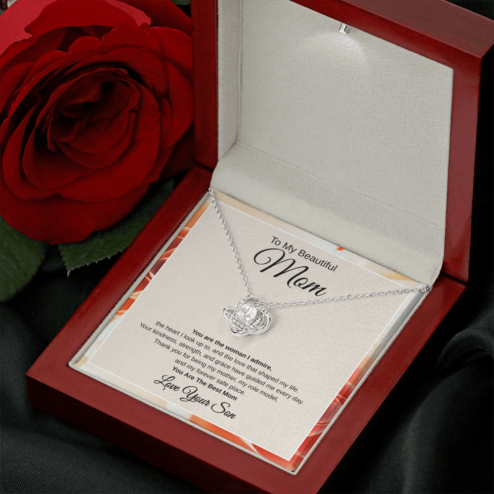 Gift From Son, To My Beautiful Mom "You Are The Woman I Admire" Love Note Necklace