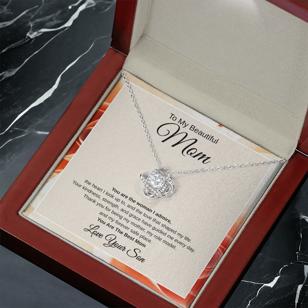 Gift From Son, To My Beautiful Mom "You Are The Woman I Admire" Love Note Necklace