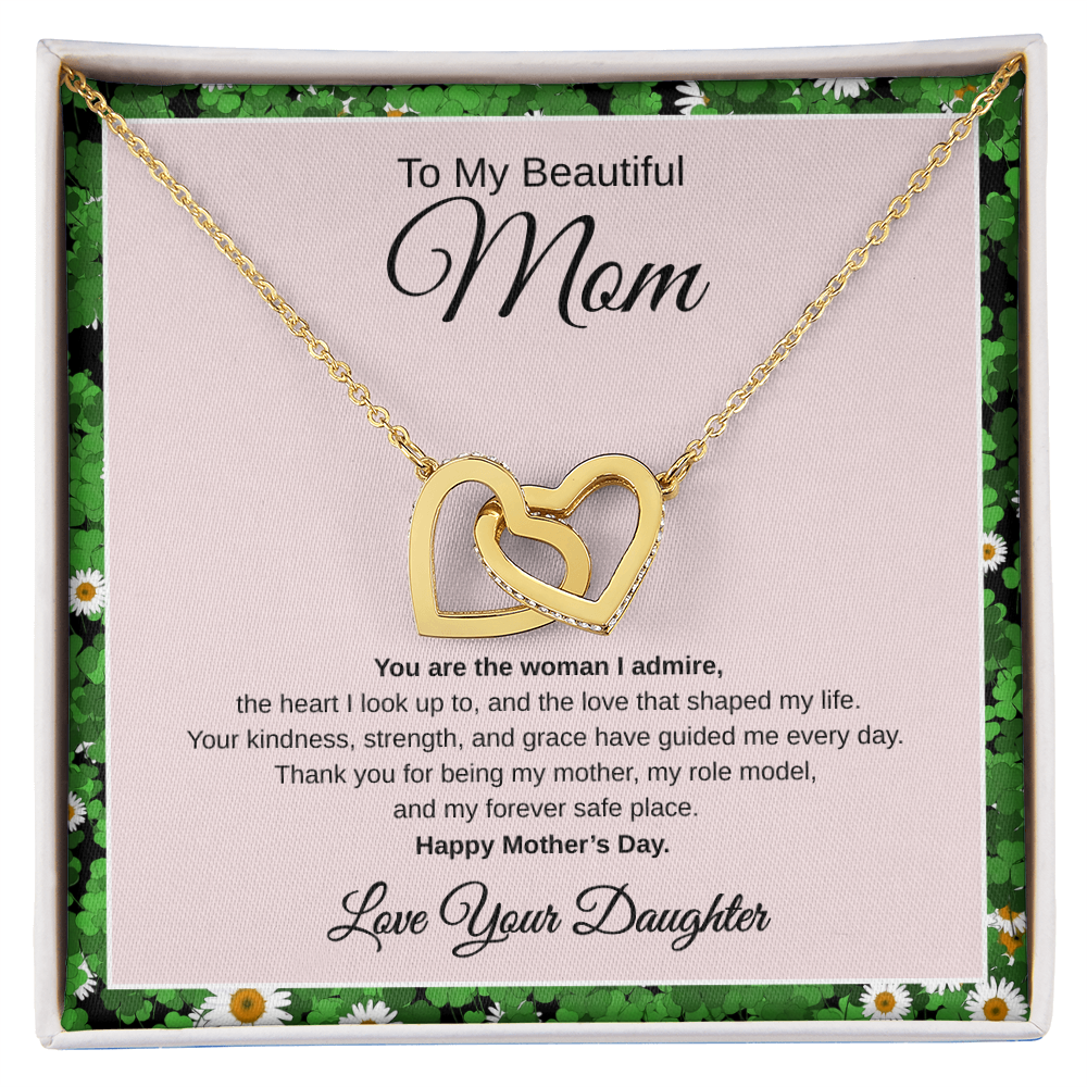 Gift From Daughter, To My Beautiful Mom "You Are The Woman I Admire" Interlocking hearts Necklace