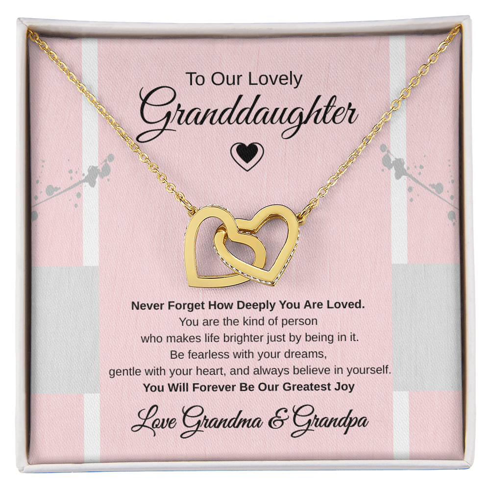 Gift To our Lovely Granddaughter From Grandma & Grandpa “You Will Forever Be Our Greatest Joy” Interlocking Hearts Necklace
