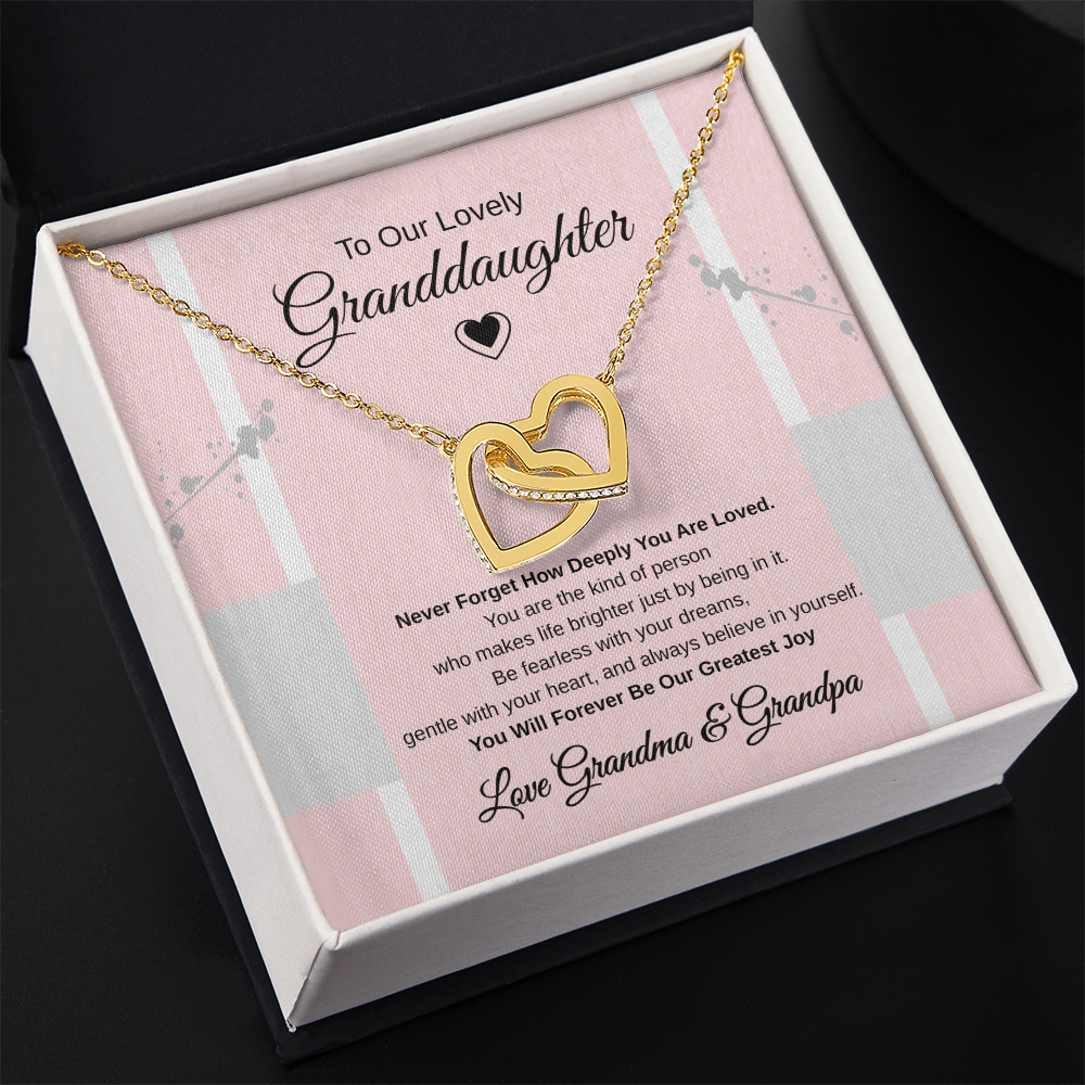 Gift To our Lovely Granddaughter From Grandma & Grandpa “You Will Forever Be Our Greatest Joy” Interlocking Hearts Necklace