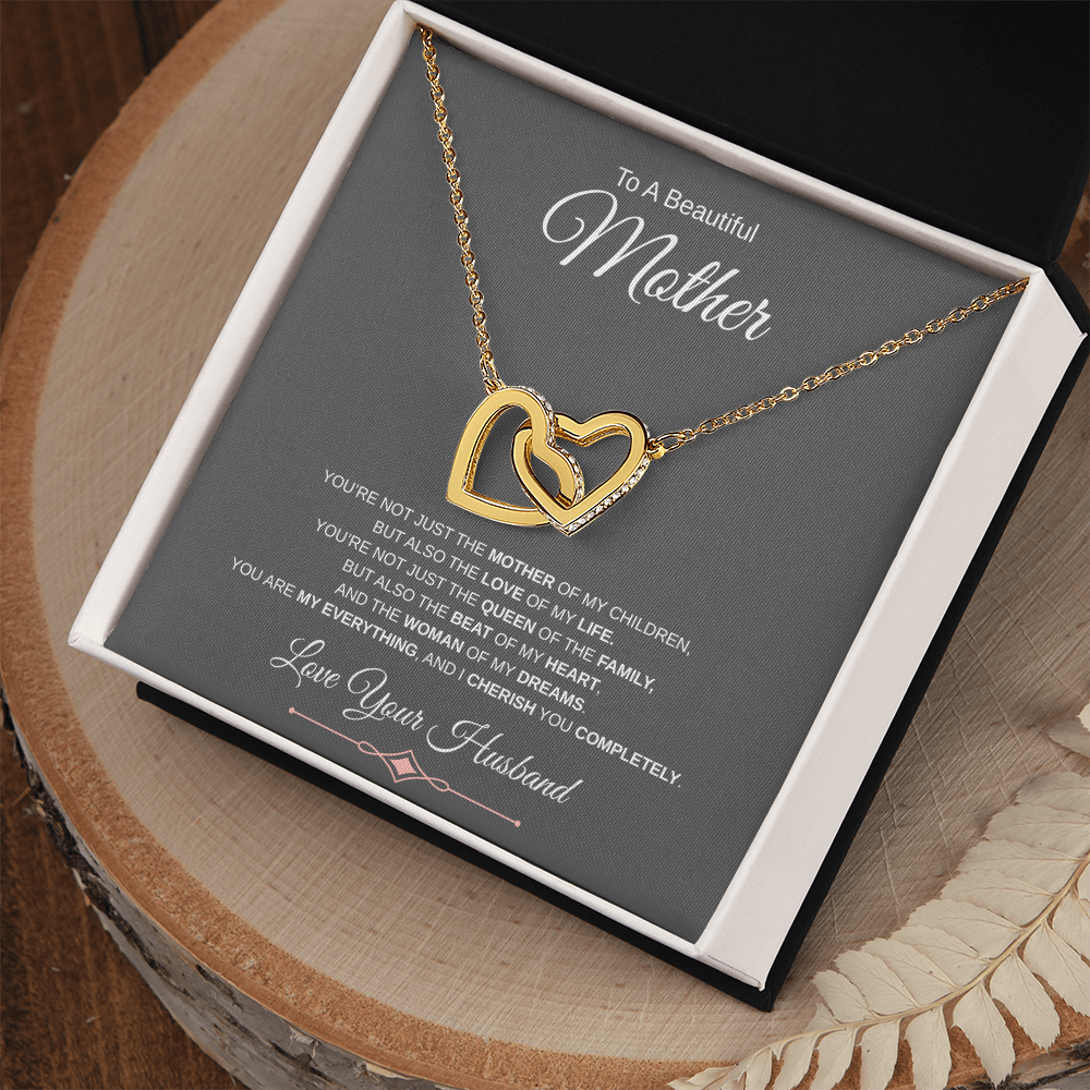 Gift To A Beautiful Mother "You Are The Love Of My Life, The Beat Of My Heart, My Everything" Interlocking Hearts Necklace