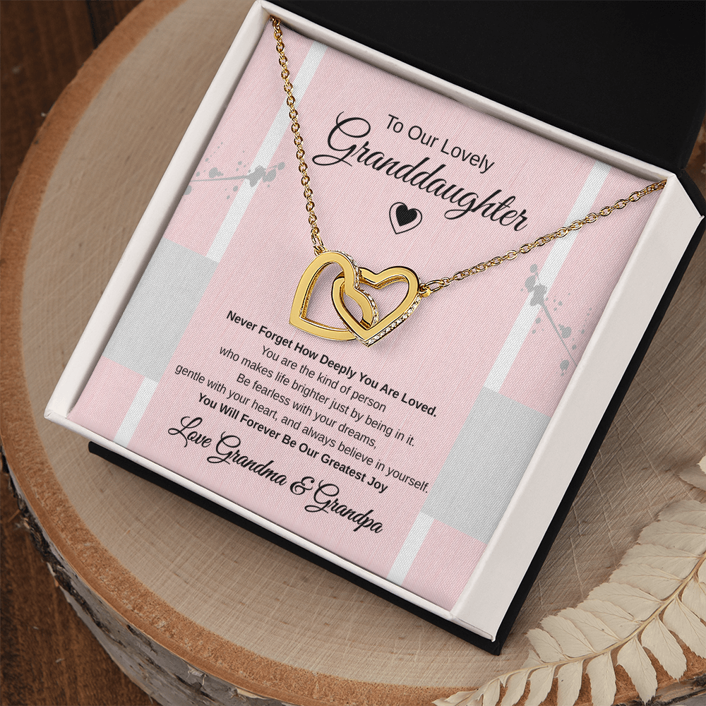 Gift To our Lovely Granddaughter From Grandma & Grandpa “You Will Forever Be Our Greatest Joy” Interlocking Hearts Necklace