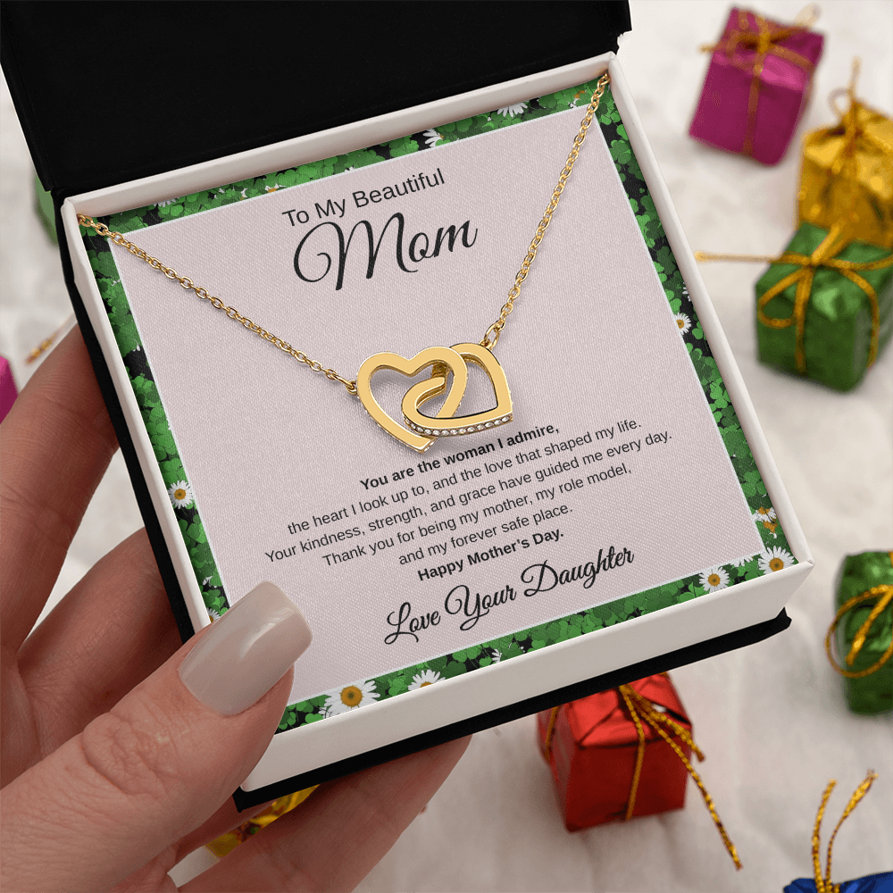 Gift From Daughter, To My Beautiful Mom "You Are The Woman I Admire" Interlocking hearts Necklace