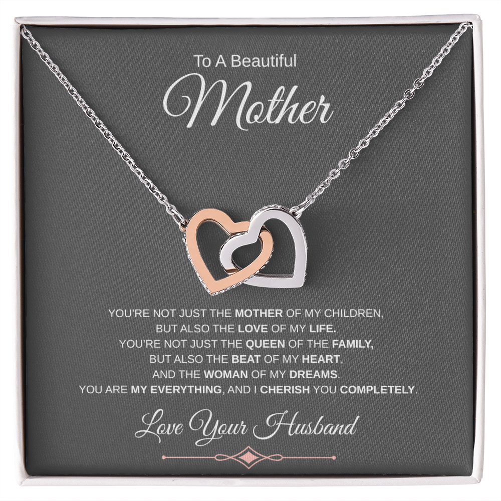 Gift To A Beautiful Mother "You Are The Love Of My Life, The Beat Of My Heart, My Everything" Interlocking Hearts Necklace