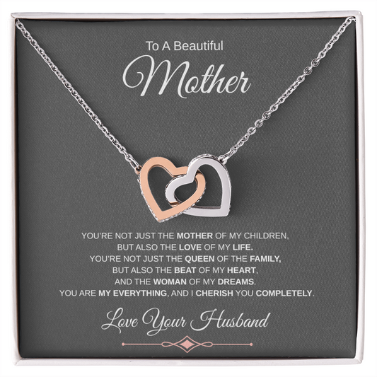 Gift To A Beautiful Mother "You Are The Love Of My Life, The Beat Of My Heart, My Everything" Interlocking Hearts Necklace