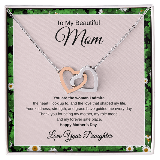 Gift From Daughter, To My Beautiful Mom "You Are The Woman I Admire" Interlocking hearts Necklace