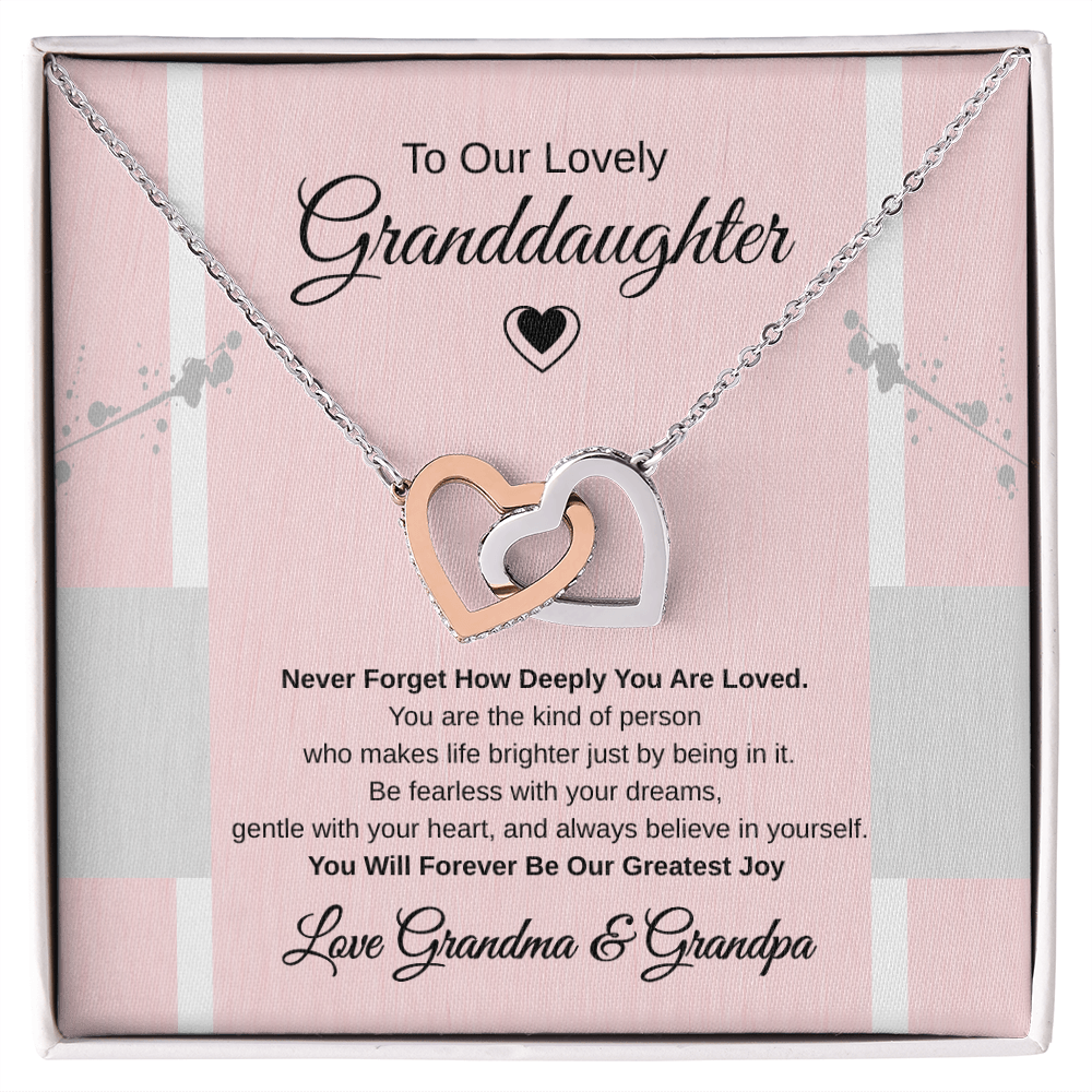 Gift To our Lovely Granddaughter From Grandma & Grandpa “You Will Forever Be Our Greatest Joy” Interlocking Hearts Necklace