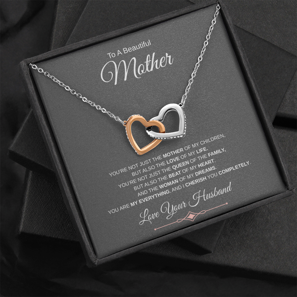 Gift To A Beautiful Mother "You Are The Love Of My Life, The Beat Of My Heart, My Everything" Interlocking Hearts Necklace